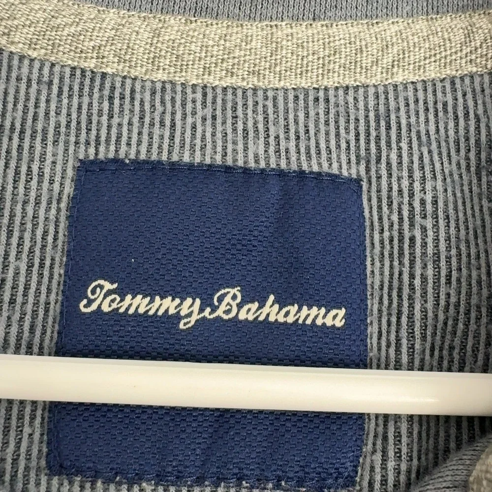 Tommy Bahama Pullover‎ Mens M Blue Cotton Blend Mock Neck Quarter Button Casual